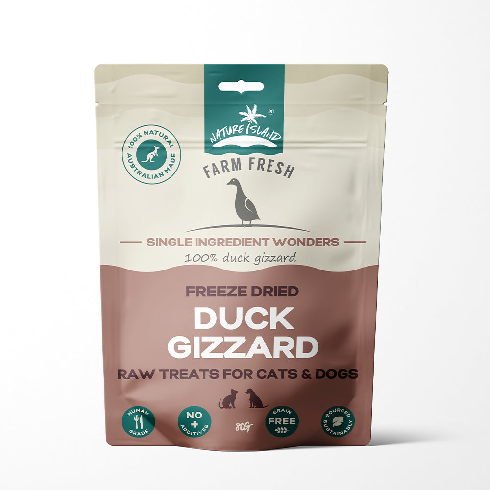 Freeze Dried Duck Gizzard Raw Treats for Cats and Dogs 80g, Single Ingredient, Grain-Free, Made in Australia Packaging